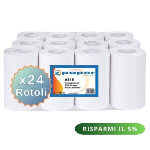 A515 – 24 Rotoli Asciugamani da 200 Strappi Carta Pura Cellulosa
