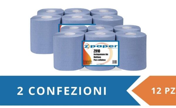 Z910 – 12 Rotoli Asciugamani Multiuso – Carta Pura Cellulosa BLU - immagine 2