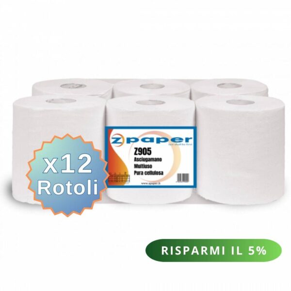 Z905 – 12 Rotoli Asciugamani Multiuso – Carta Pura Cellulosa
