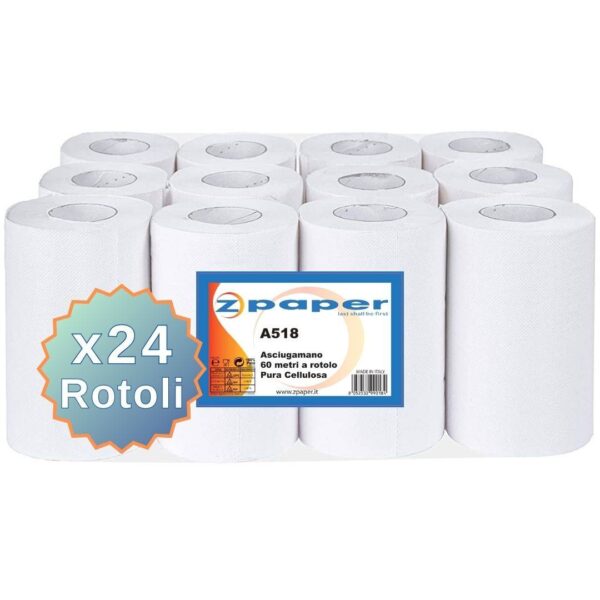 A518 – 24 Rotoli Asciugamani da 60 Metri Carta Pura Cellulosa